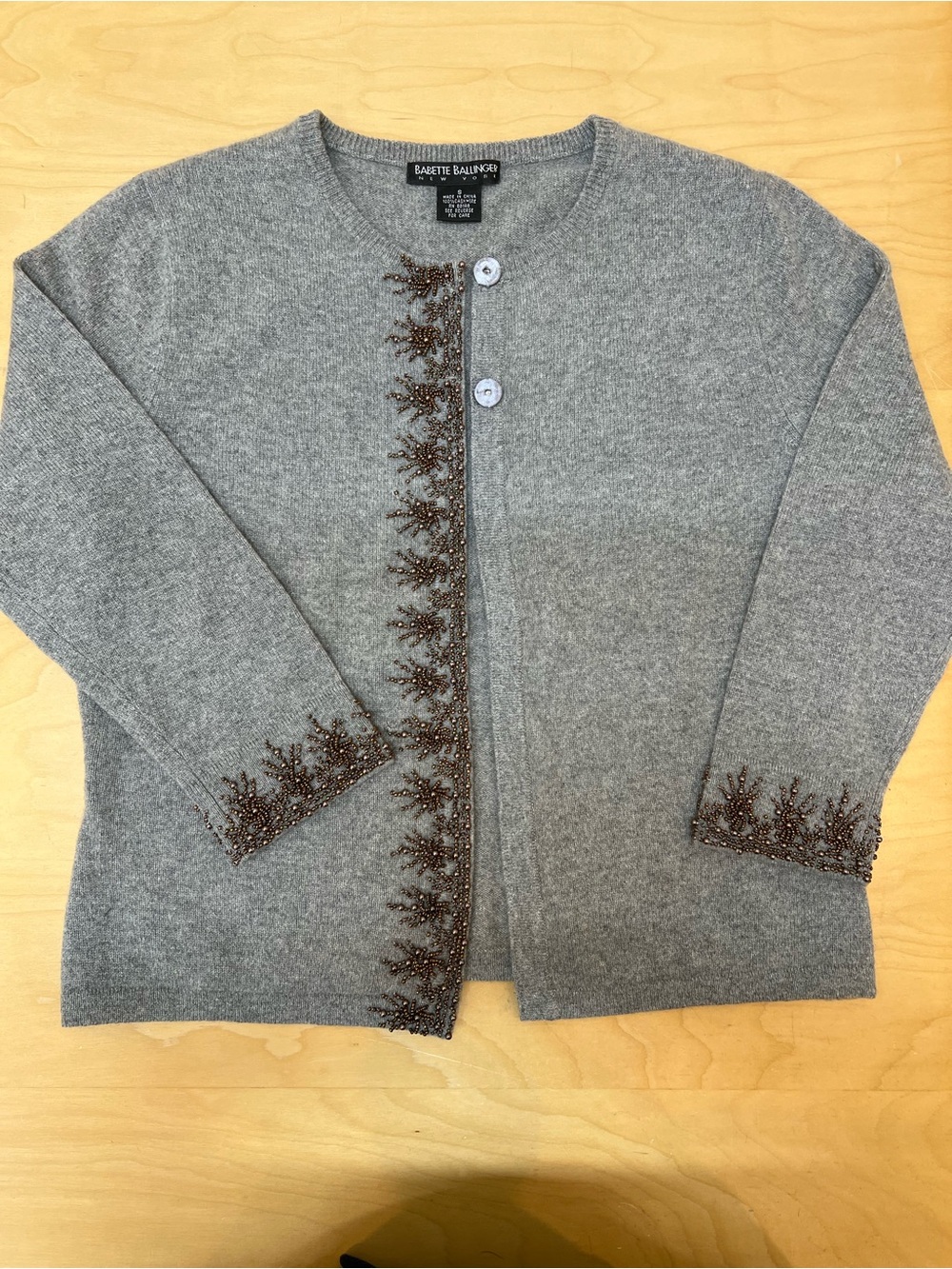 Nanette Ballinger New York Gray Embellished 100% Cashmere Cardigan